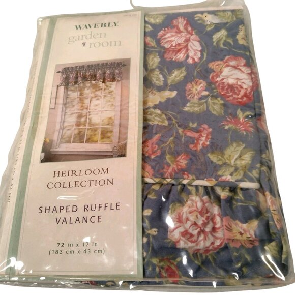 Waverly Garden Room Heirloom Collection Shaped Ruffle Valance 72x17 Blue Floral - Picture 1 of 12